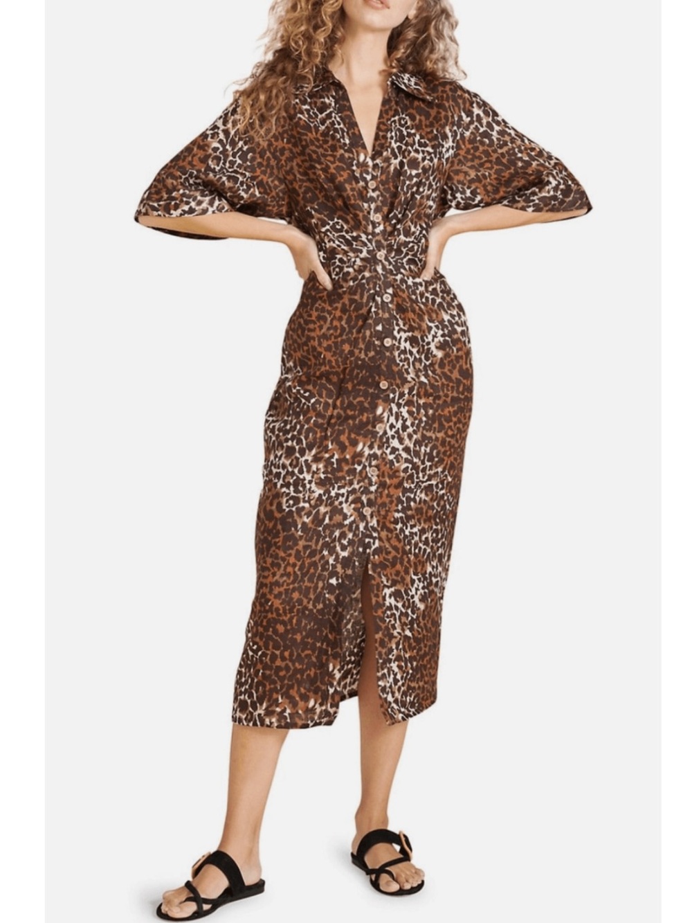 Veronica Beard Seki Brown Linen Leopard Print Dress Size 00